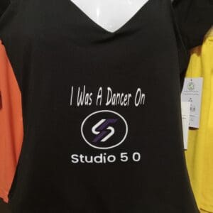 A black shirt with the words " i was a dancer on studio 5. 0 ".