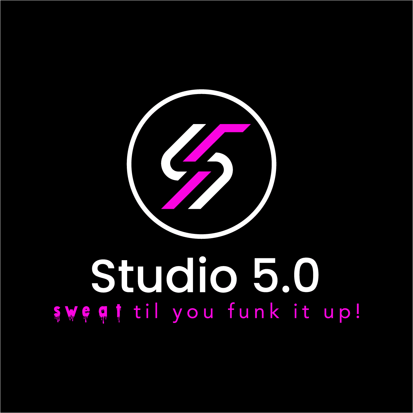 A black and purple logo for studio 5. 0