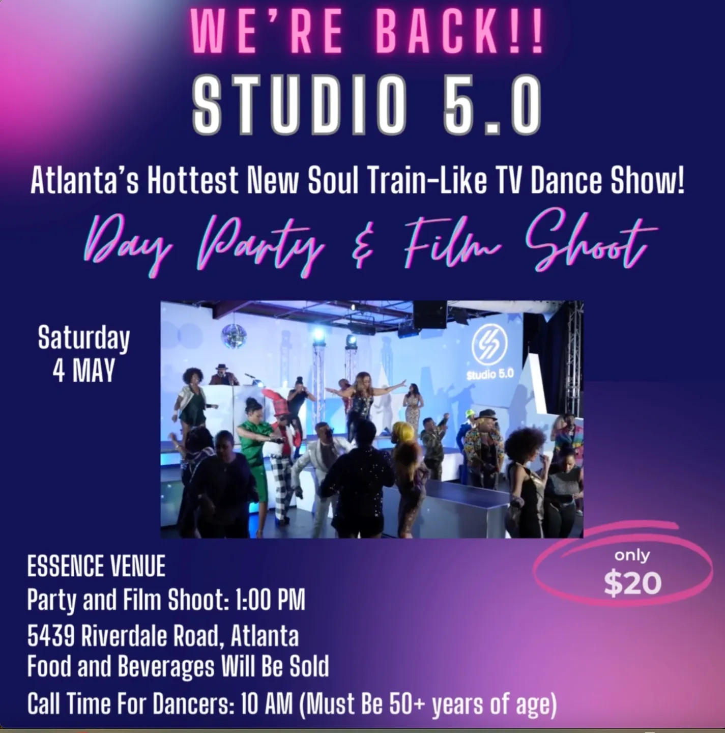 A poster for the event with people dancing.